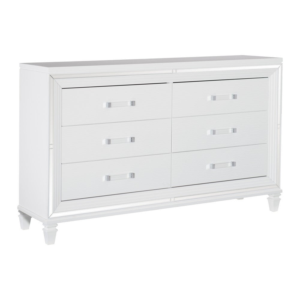 Queen Bedroom Set, White Wood, 4 Piece Set with 2 Nightstands and Dresser