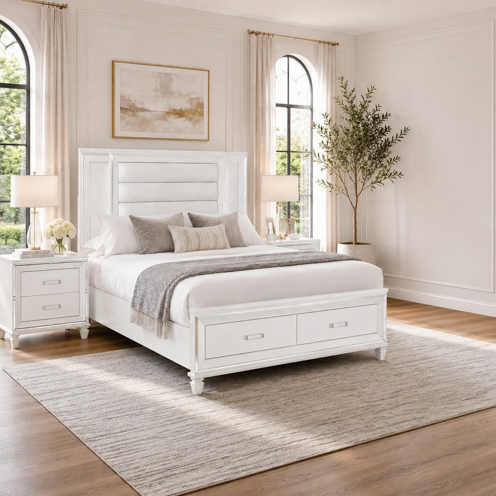 Queen Bedroom Set, White Wood, 3 Piece Set with 2 Nightstands