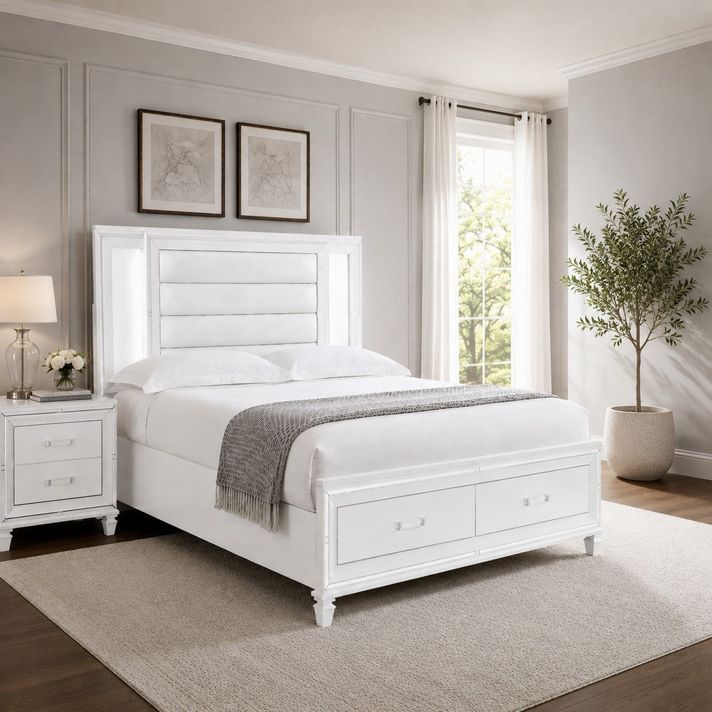 Queen Bedroom Set, White Wood, 2 Piece Set with Nightstand