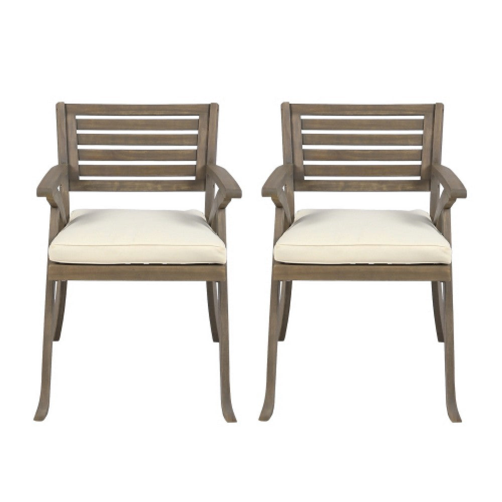 Gena Outdoor Dining Chair Set of 2 | Cream Cushions | Gray Acacia Wood