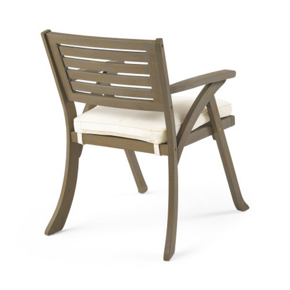 Gena Outdoor Dining Chair Set of 2 | Cream Cushions | Gray Acacia Wood