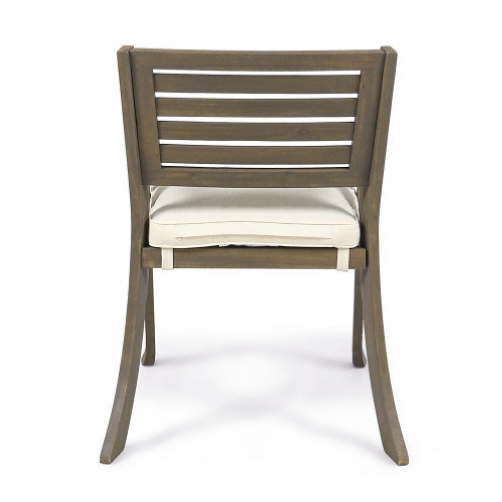 Gena Outdoor Dining Chair Set of 2 | Cream Cushions | Gray Acacia Wood