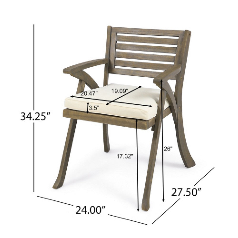 Gena Outdoor Dining Chair Set of 2 | Cream Cushions | Gray Acacia Wood