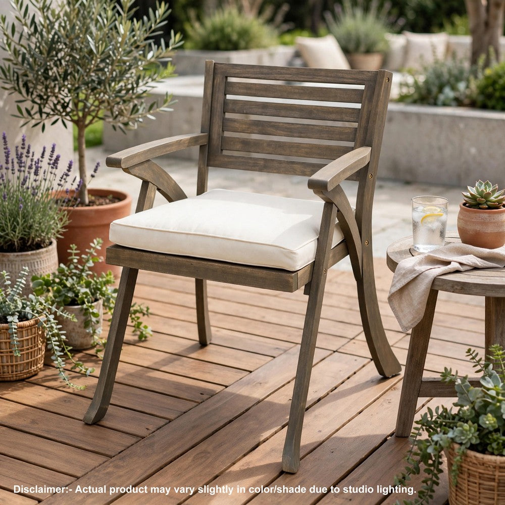 Gena Outdoor Dining Chair Set of 2 | Cream Cushions | Gray Acacia Wood