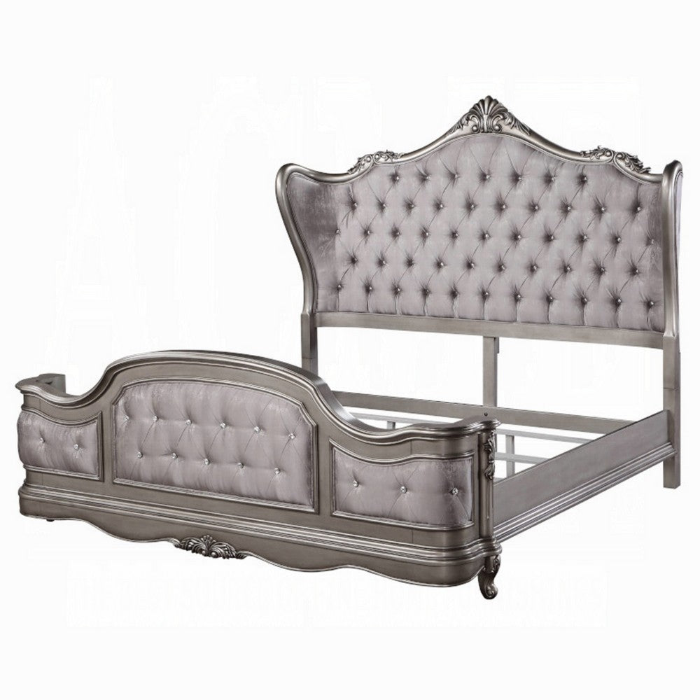 Ari King Bed | Wingback | Taupe Gray Velvet Upholstery | Traditional