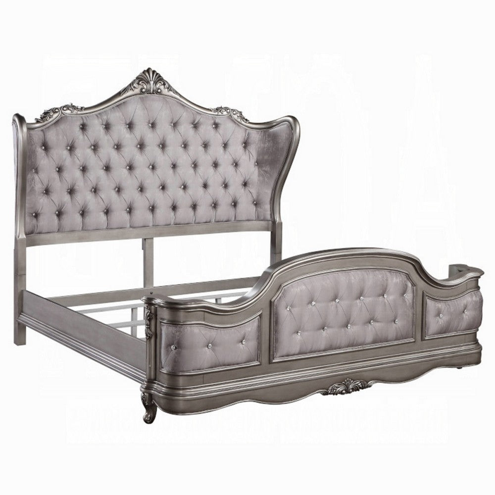 Ari King Bed | Wingback | Taupe Gray Velvet Upholstery | Traditional