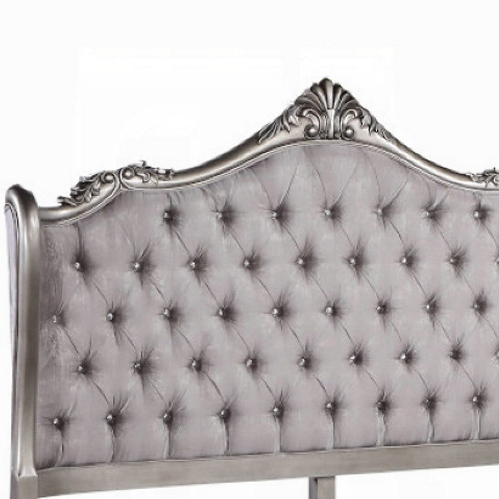 Ari King Bed | Wingback | Taupe Gray Velvet Upholstery | Traditional