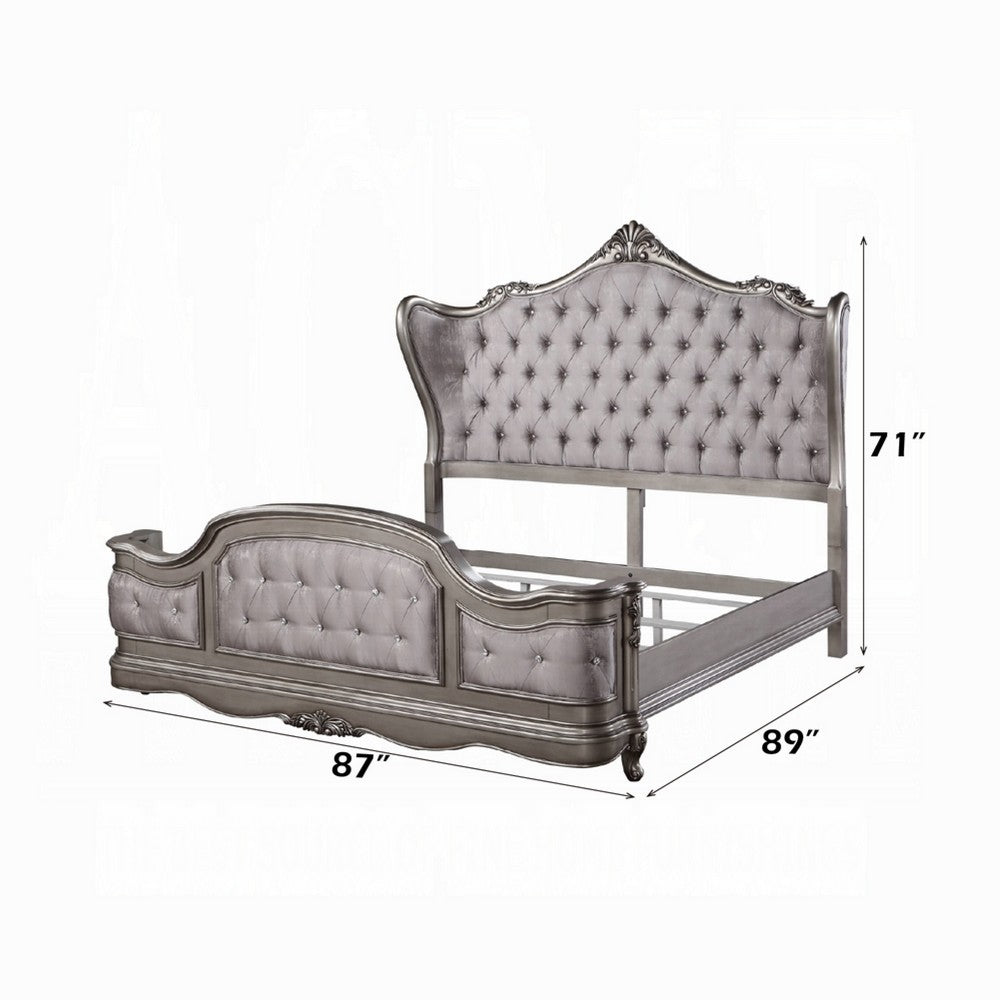 Ari King Bed | Wingback | Taupe Gray Velvet Upholstery | Traditional