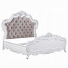 Tisha King Bed | Tufted Dark Beige Chenille Upholstery | Scallop Edges White