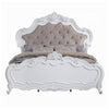 Tisha King Bed | Tufted Dark Beige Chenille Upholstery | Scallop Edges White