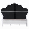 Tisha King Bed | Tufted Dark Beige Chenille Upholstery | Scallop Edges White