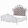 Tisha King Bed | Tufted Dark Beige Chenille Upholstery | Scallop Edges White