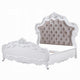 Tisha King Bed | Tufted Dark Beige Chenille Upholstery | Scallop Edges White