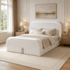 Kery King LED Bed | TV Cabinet | Fireplace | White Teddy Sherpa Upholstery