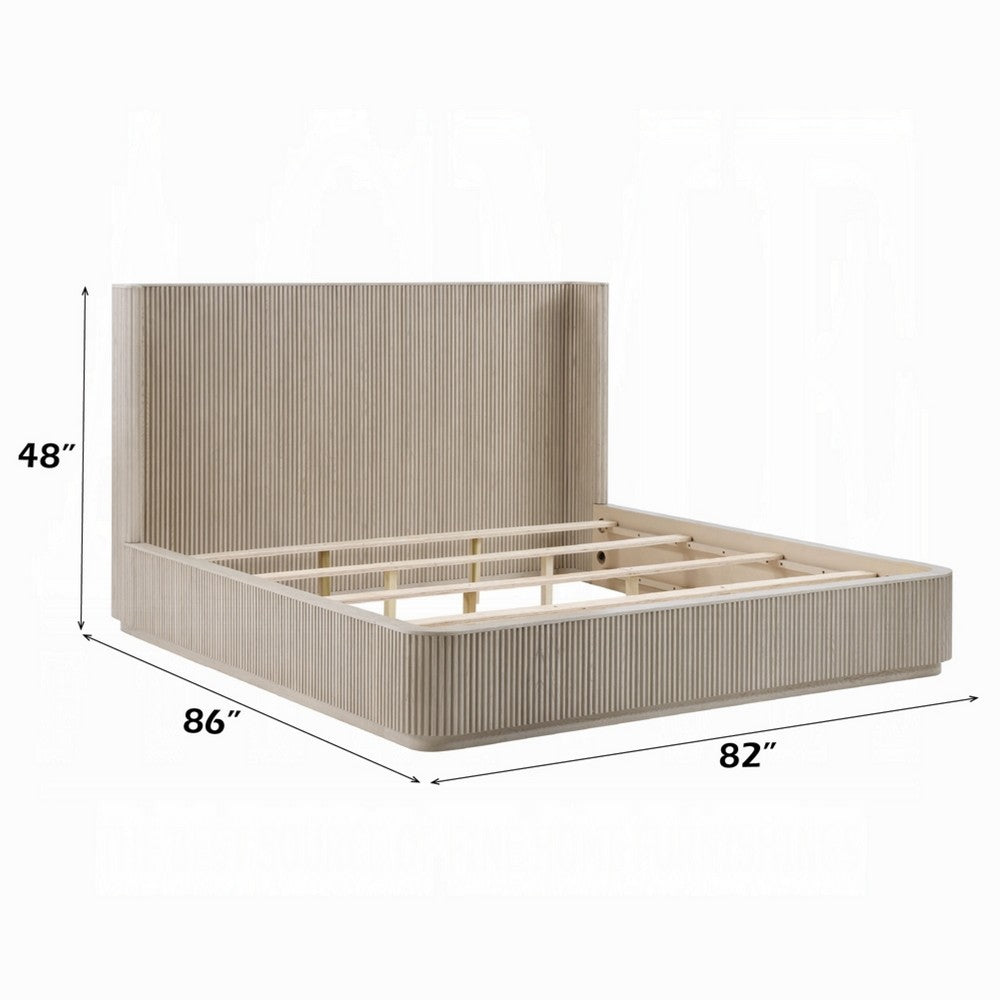 Dery King Bed | Wingback | Vertical Reeds | Plinth Base | Light Oak Brown
