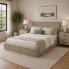 Dery King Bed | Wingback | Vertical Reeds | Plinth Base | Light Oak Brown