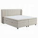 Koe Queen Storage Bed | Wingback | Channel Tufted Beige Chenille Upholstery