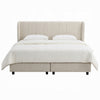 Koe Queen Storage Bed | Wingback | Channel Tufted Beige Chenille Upholstery