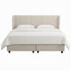 Koe Queen Storage Bed | Wingback | Channel Tufted Beige Chenille Upholstery