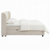 Koe Queen Storage Bed | Wingback | Channel Tufted Beige Chenille Upholstery