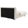 Koe Queen Storage Bed | Wingback | Channel Tufted Beige Chenille Upholstery