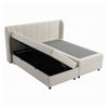 Koe Queen Storage Bed | Wingback | Channel Tufted Beige Chenille Upholstery