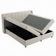 Koe Queen Storage Bed | Wingback | Channel Tufted Beige Chenille Upholstery