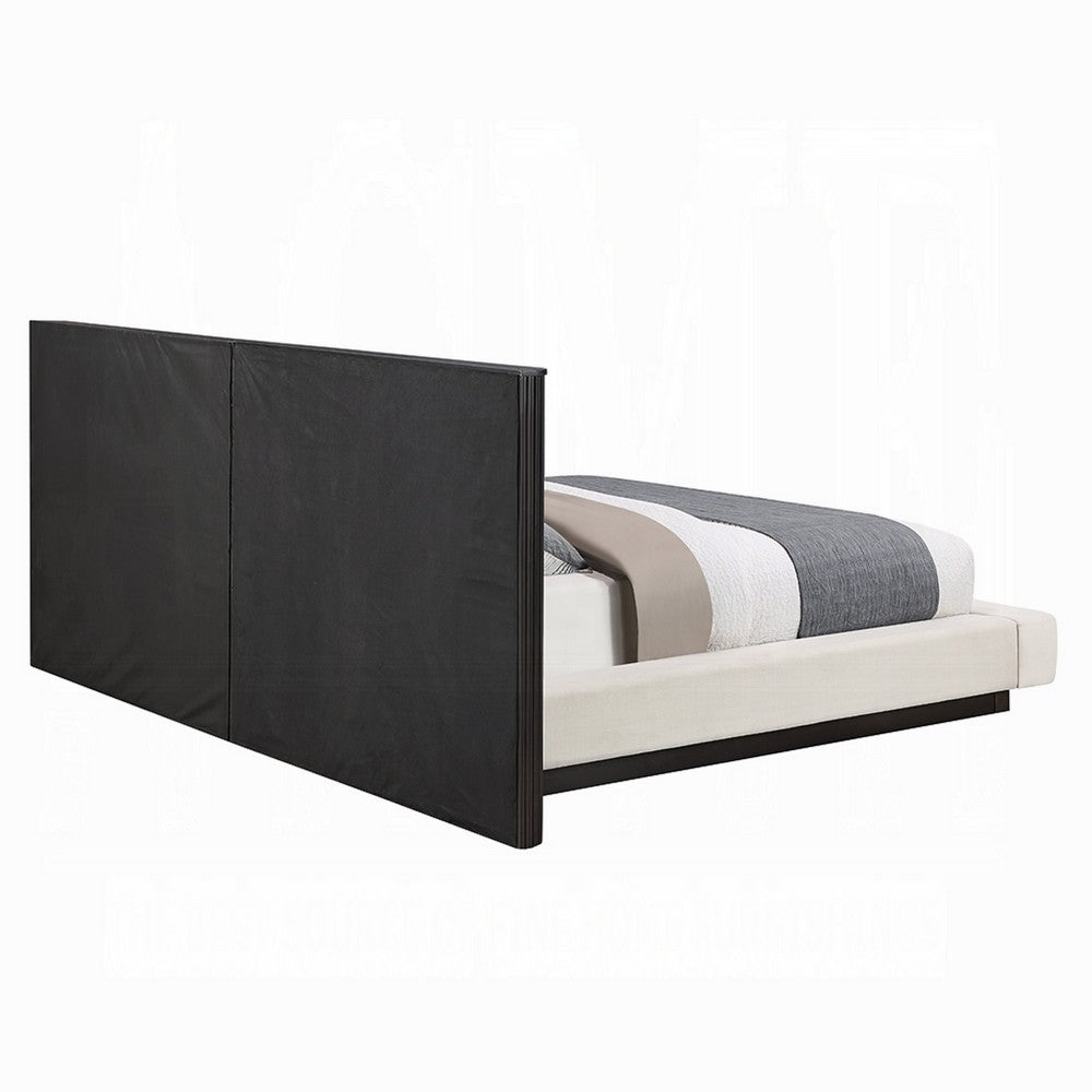 Jeh King Low Platform Bed | Fluted Headboard | Beige Linen | Espresso Brown