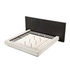 Jeh King Low Platform Bed | Fluted Headboard | Beige Linen | Espresso Brown