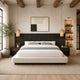 Jeh King Low Platform Bed | Fluted Headboard | Beige Linen | Espresso Brown