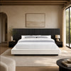 Jeh King Low Platform Bed | Fluted Headboard | Beige Linen | Espresso Brown