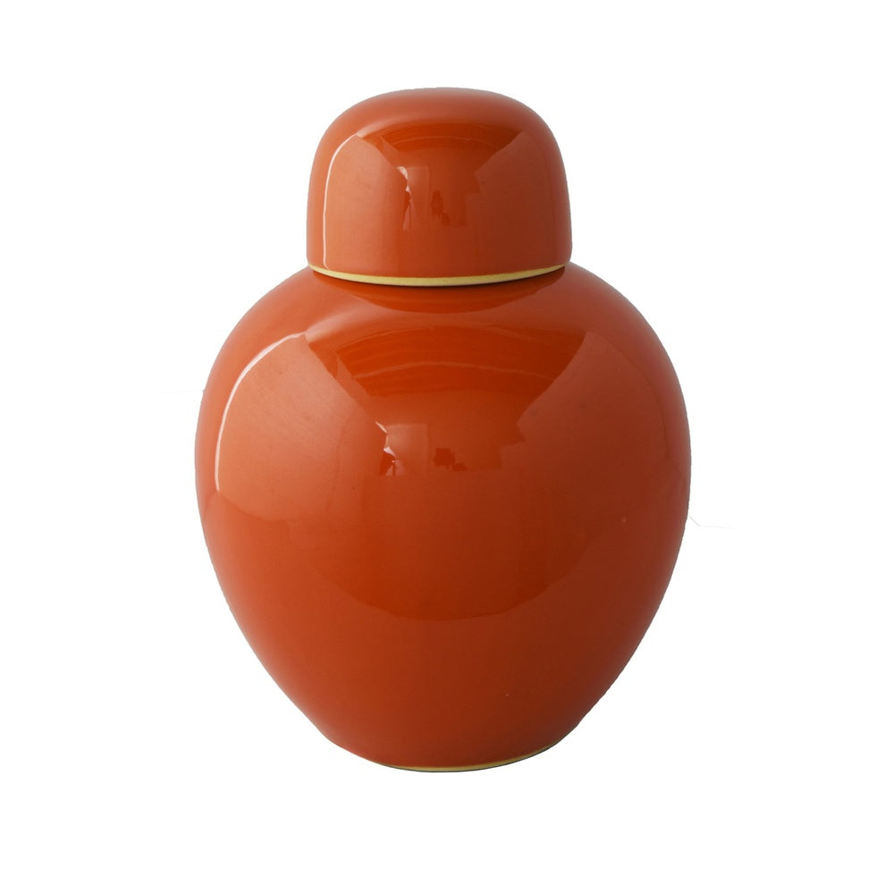 Decorative Ginger Jar with Dome Lid | Orange Glazed Ceramic | 11"