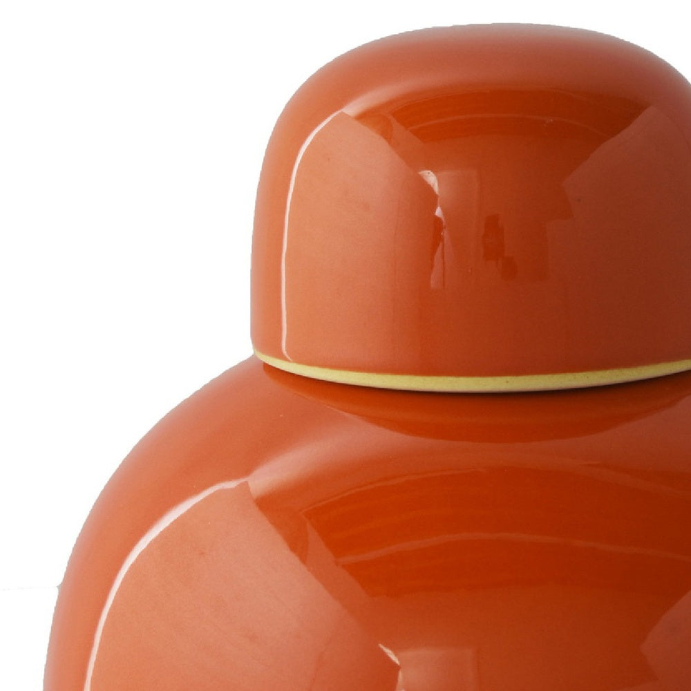 Decorative Ginger Jar with Dome Lid | Orange Glazed Ceramic | 11"