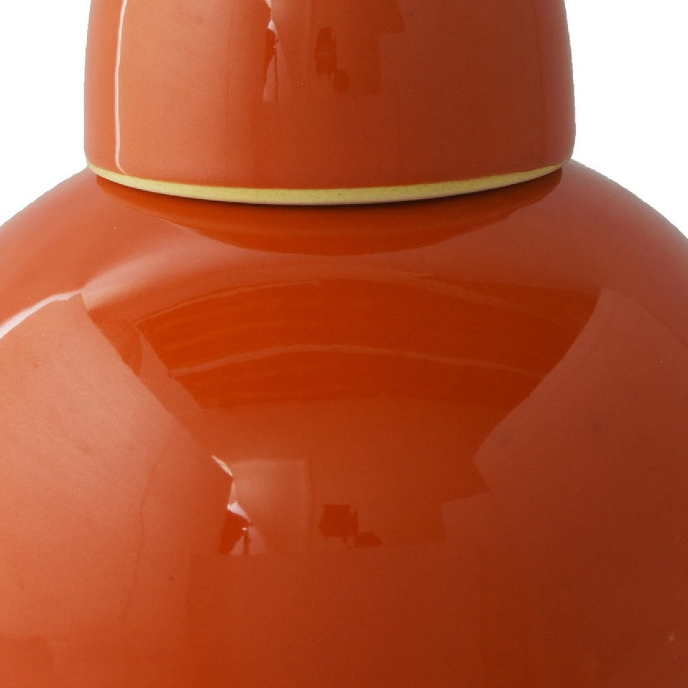 Decorative Ginger Jar with Dome Lid | Orange Glazed Ceramic | 11"