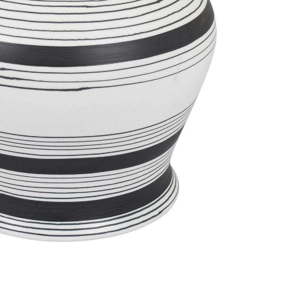 Decorative Ginger Jar with Lid | Black & White Striped Ceramic | 12"