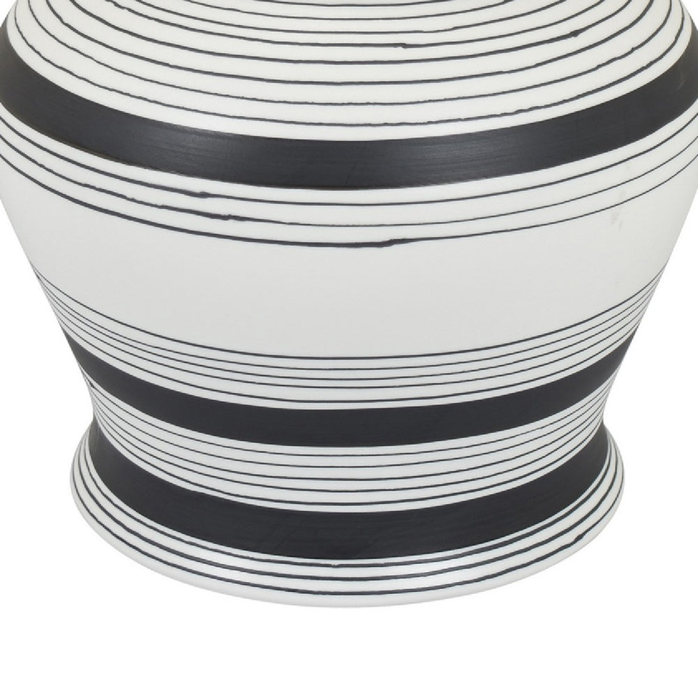 Decorative Ginger Jar with Lid | Black & White Striped Ceramic | 12"