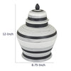 Decorative Ginger Jar with Lid | Black & White Striped Ceramic | 12"