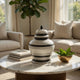 Decorative Ginger Jar with Lid | Black & White Striped Ceramic | 12"