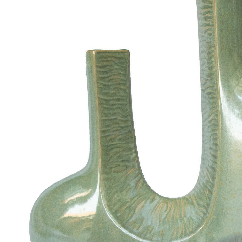 Decorative Vase | Dual Neck Sculptural Art | Sage Green Ceramic | 14"