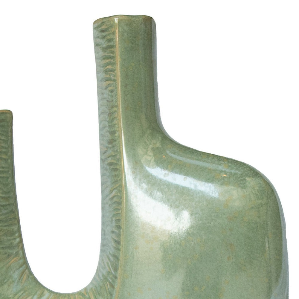 Decorative Vase | Dual Neck Sculptural Art | Sage Green Ceramic | 14"