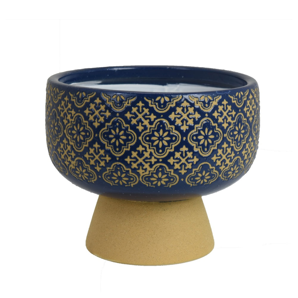 Hea Decorative Planter | Blue Gold Moroccan Pattern Footed Bowl | 9"