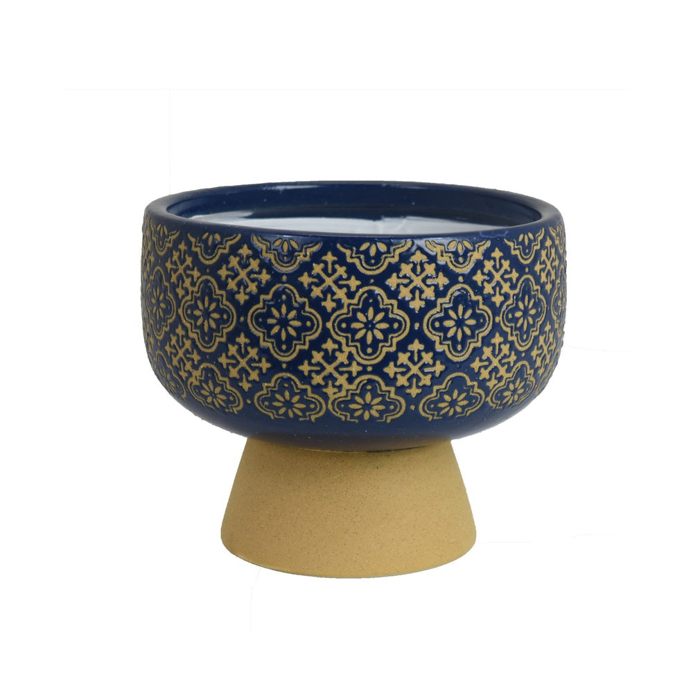 Hea Decorative Planter | Blue Gold Moroccan Pattern Footed Bowl | 9"
