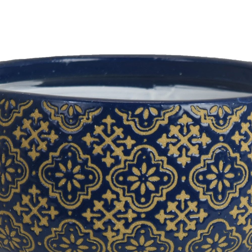 Hea Decorative Planter | Blue Gold Moroccan Pattern Footed Bowl | 9"