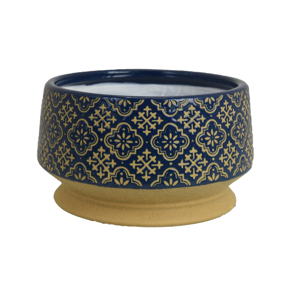 Hea Decorative Planter | Blue Gold Moroccan Pattern Footed Bowl | 10"
