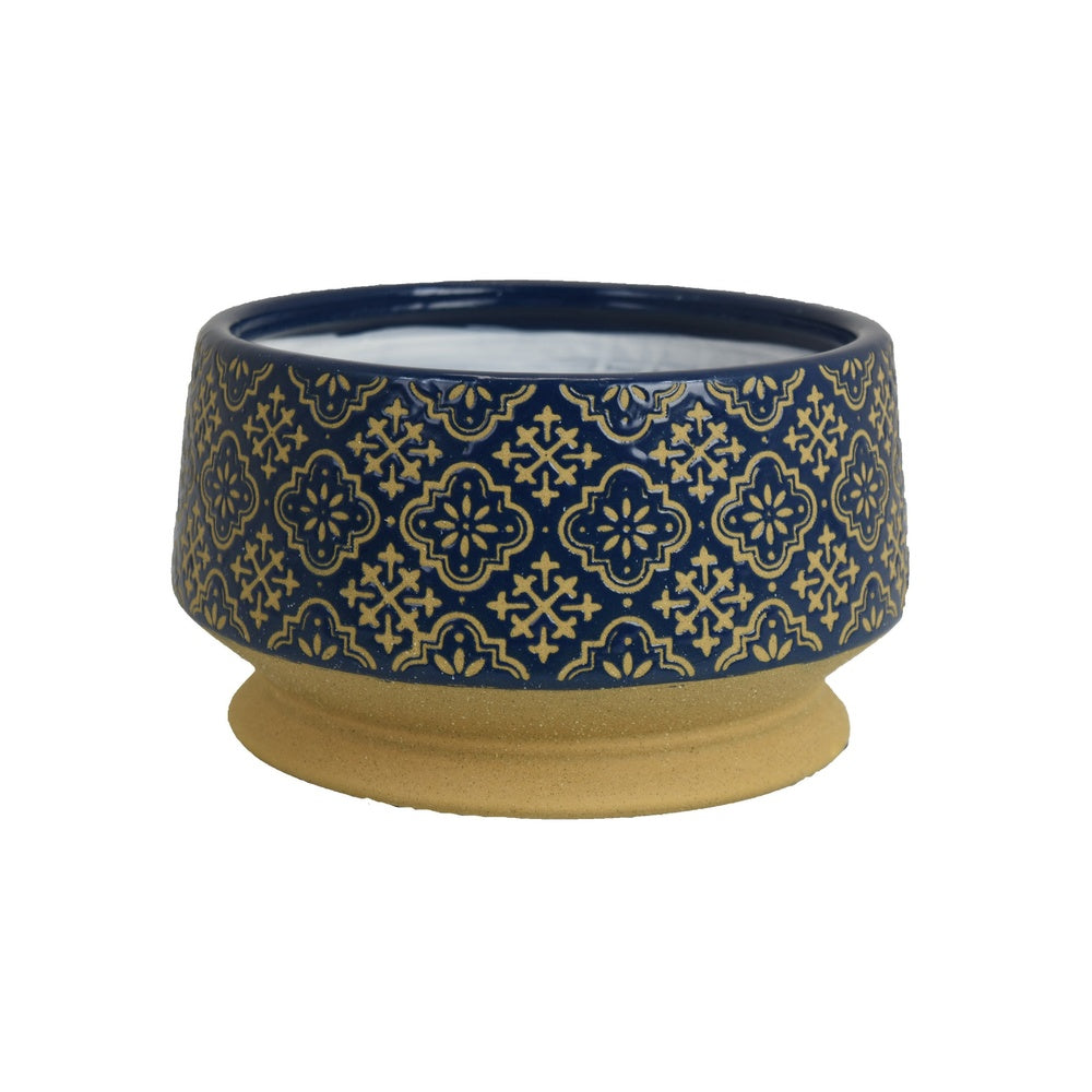 Hea Decorative Planter | Blue Gold Moroccan Pattern Footed Bowl | 10"