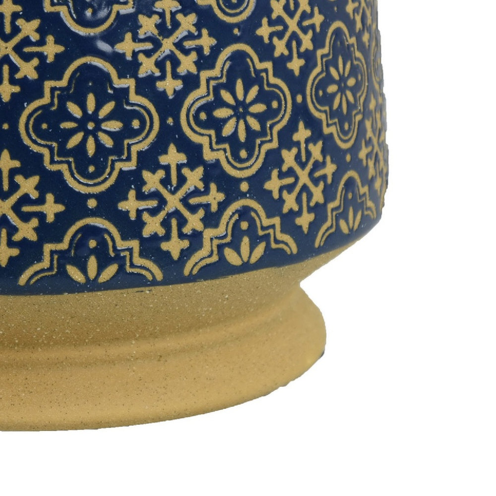 Hea Decorative Planter | Blue Gold Moroccan Pattern Footed Bowl | 10"