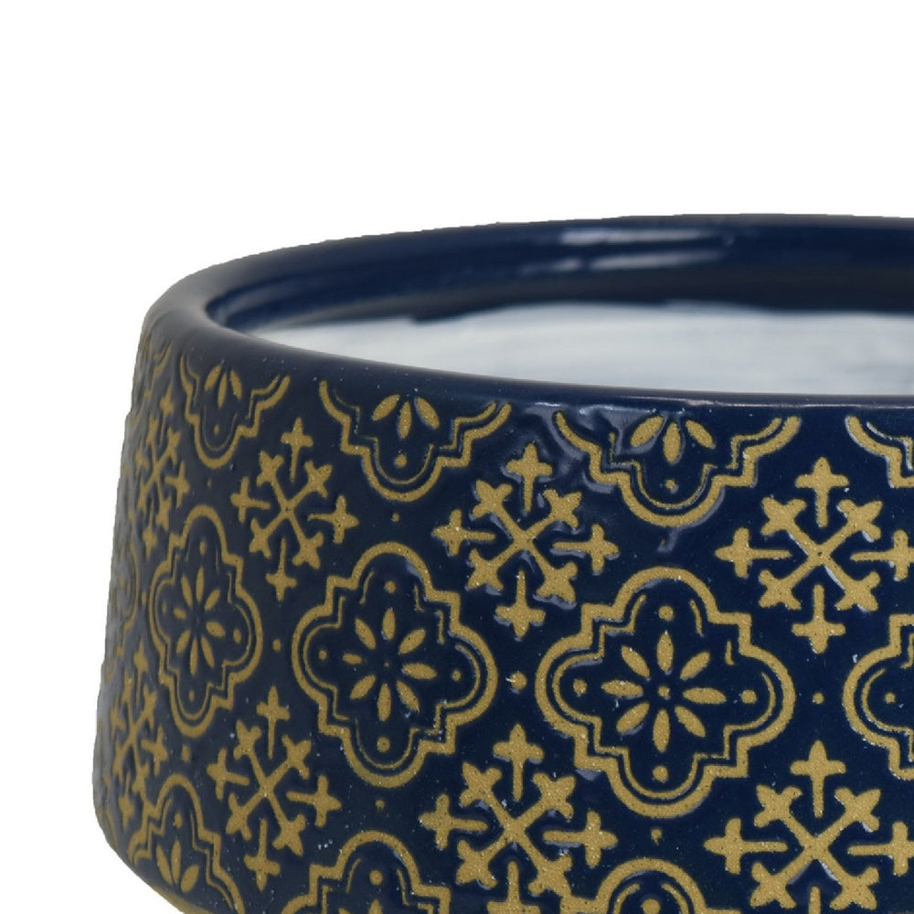Hea Decorative Planter | Blue Gold Moroccan Pattern Footed Bowl | 10"