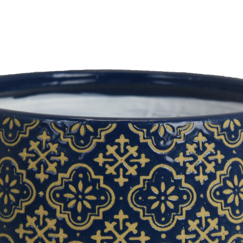 Hea Decorative Planter | Blue Gold Moroccan Pattern Footed Bowl | 10"