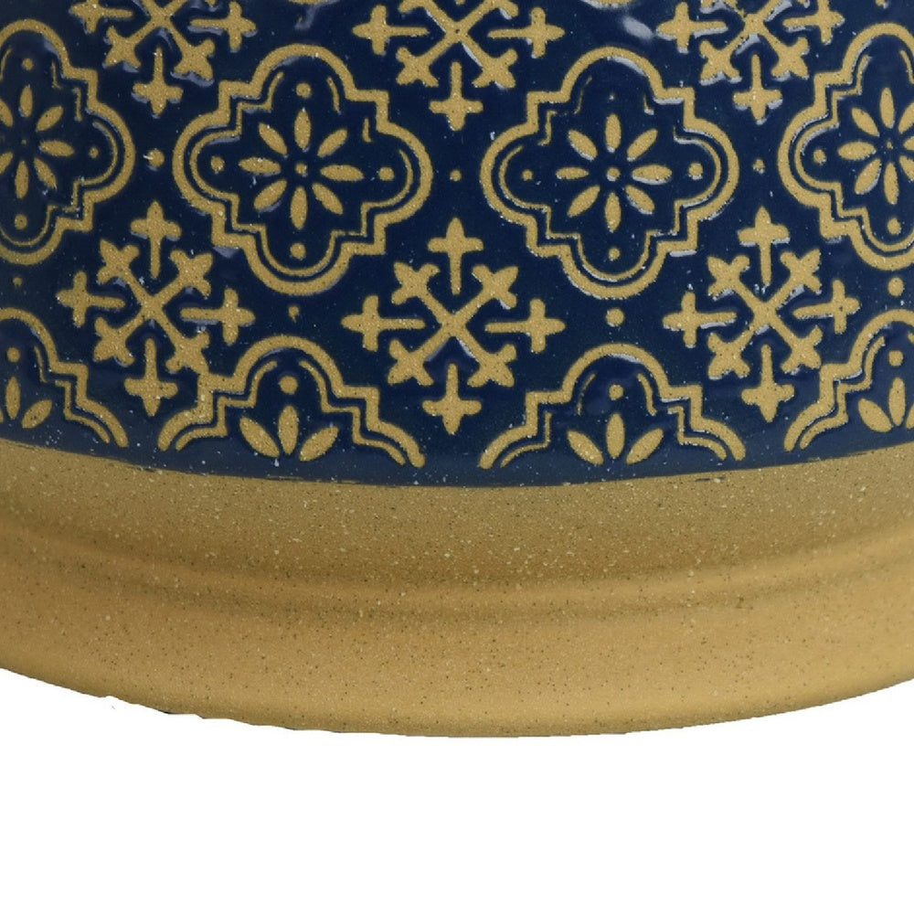 Hea Decorative Planter | Blue Gold Moroccan Pattern Footed Bowl | 10"