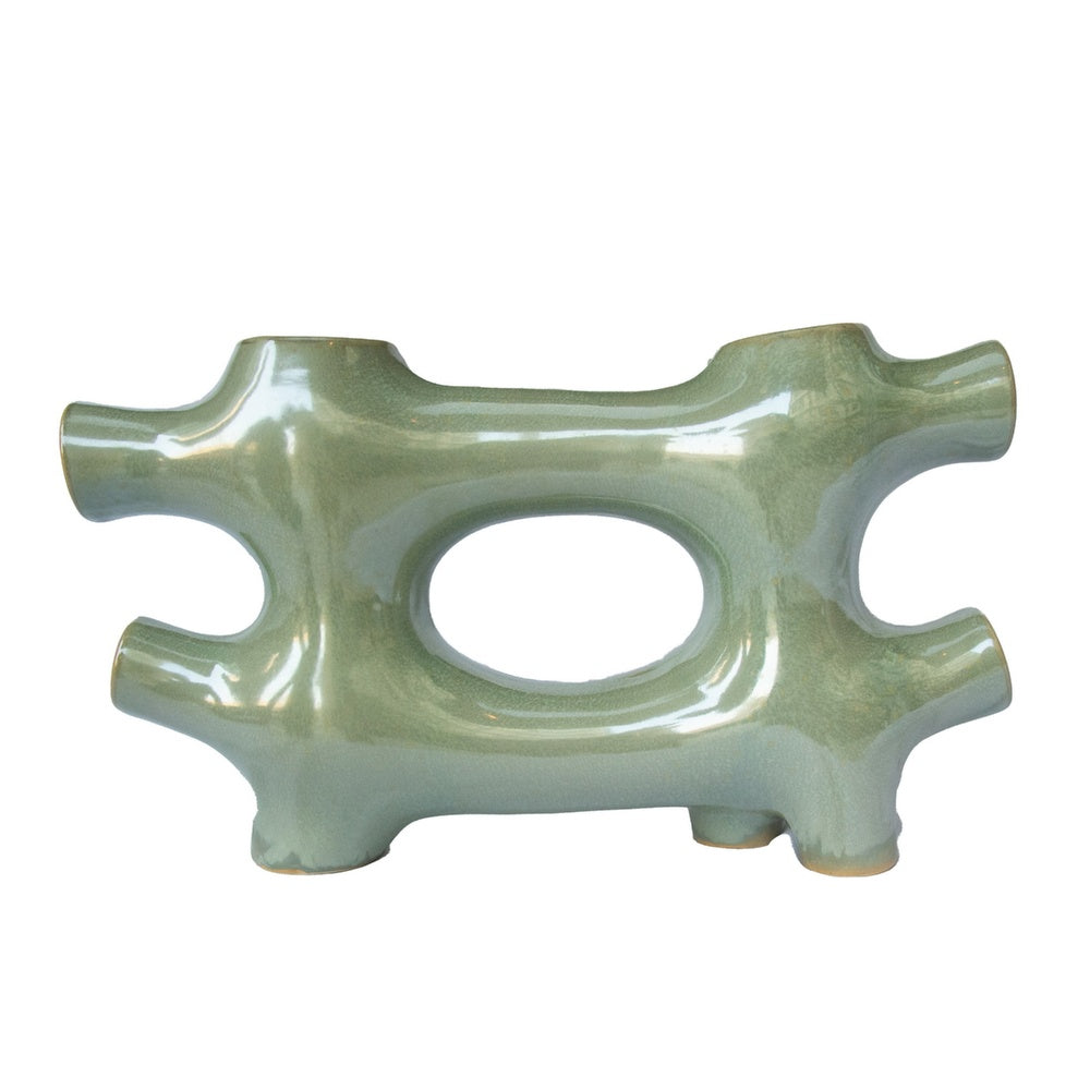 Sculptural Vase Décor | Glazed Abstract Art | 17" Sage Green Ceramic